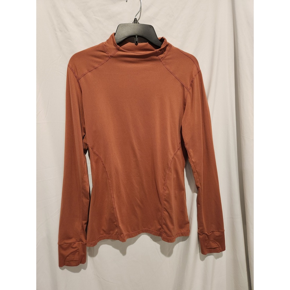 Fabletics Womens Rust Orange Mock Neck Long Sleeve Active Top Thumbholes Size M